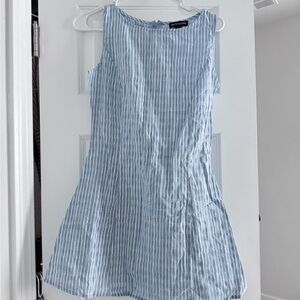 PrettyLittleThing Blue and White Ribbed Mini Dress
